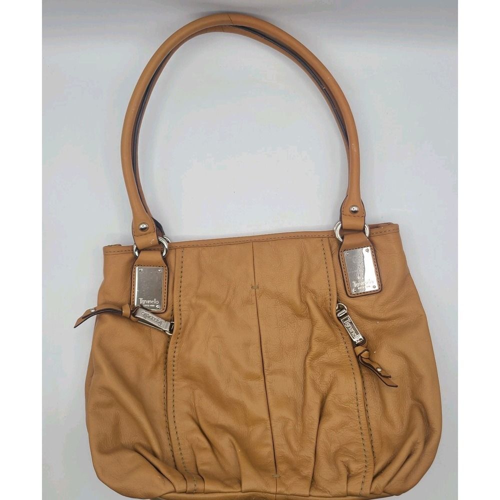 Tignanello Camel Brown Leather Purse Double Handle Shoulder Bag